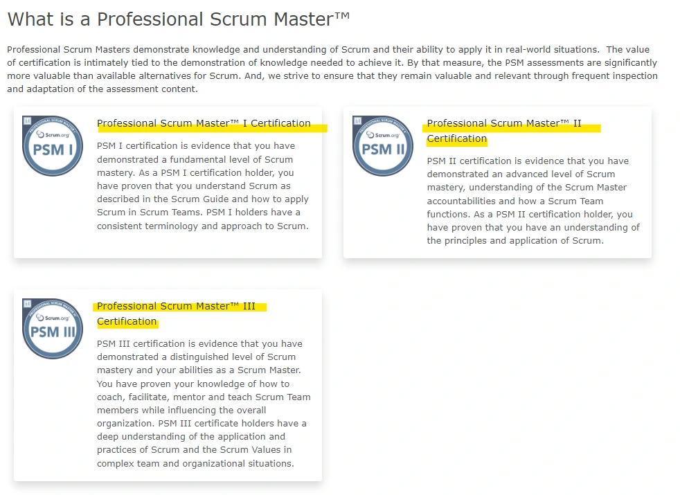 PSM (Professional Scrum Master) I, II o III de Scrum.org 